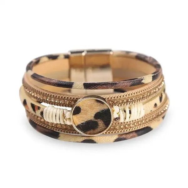 Jewelry × Vintage Multilayer Wide Animal Cheetah Print Leather Wrap Bracelet Size ONE SIZE - 1 Thumbnail