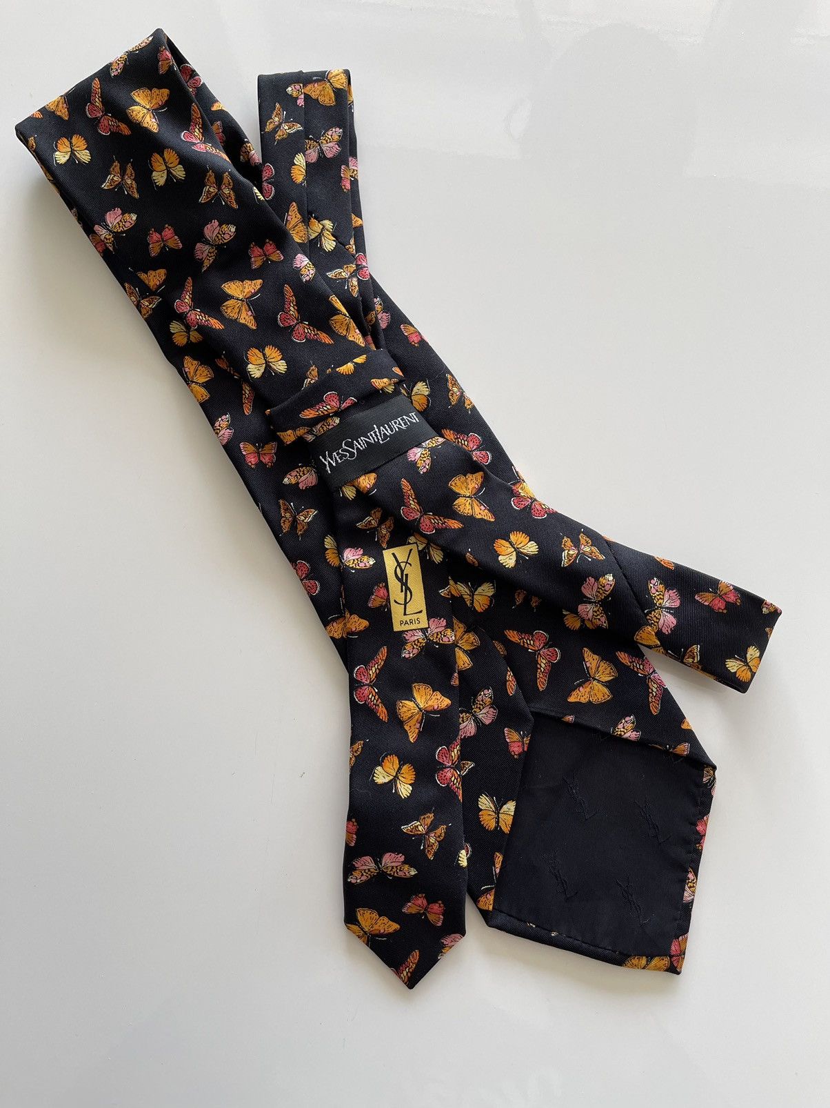 Tie Yves Saint Laurent Paris France Silk Butterfly rare top