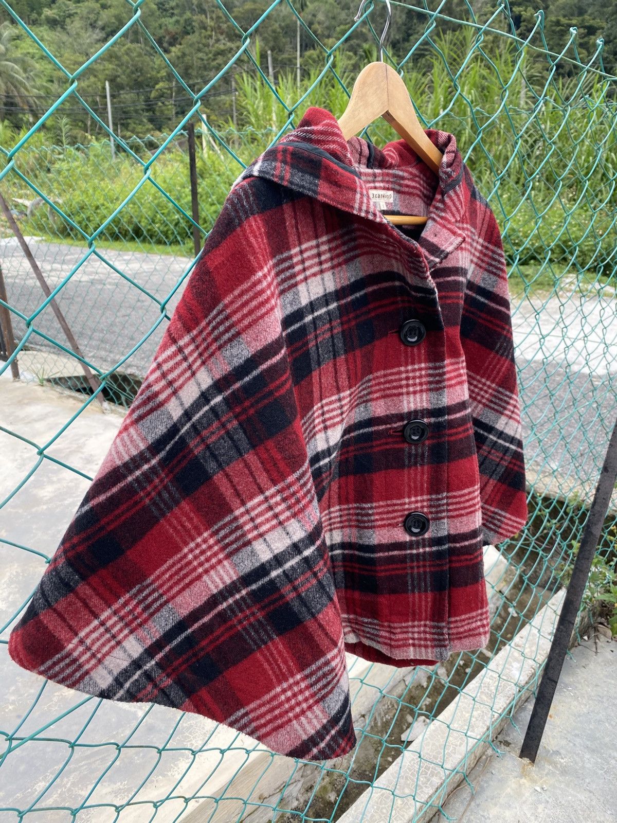 Japanese Brand 3can4on checkered hooded poncho Size ONE SIZE - 4 Thumbnail