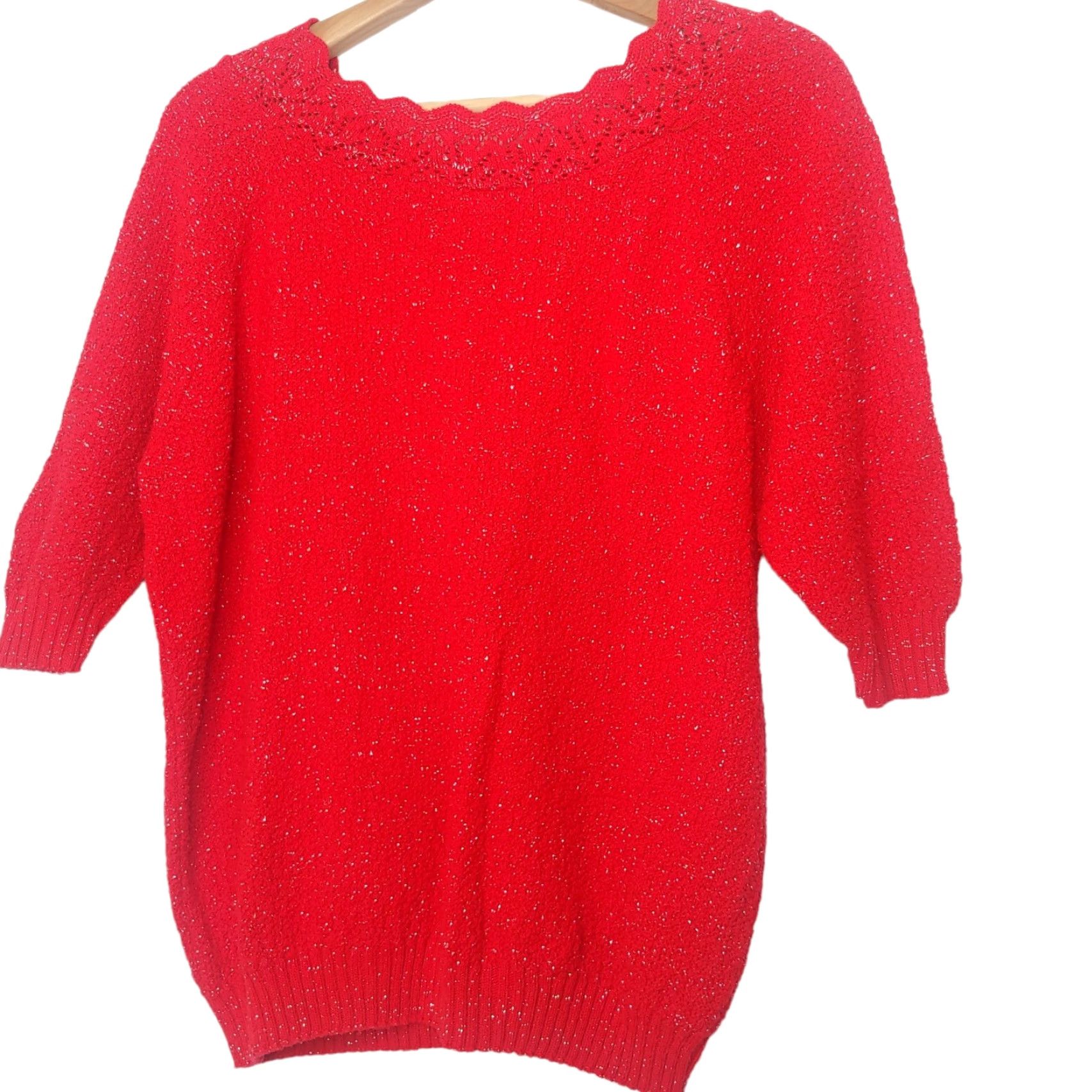 Vintage VINTAGE Adele Sweater Shirt Women L Red Silver Sparkle Knit Short Sleeve Crew Neck Holiday Party Shimmer Christmas Womens Size L / US 10 / IT 46 - 3 Thumbnail