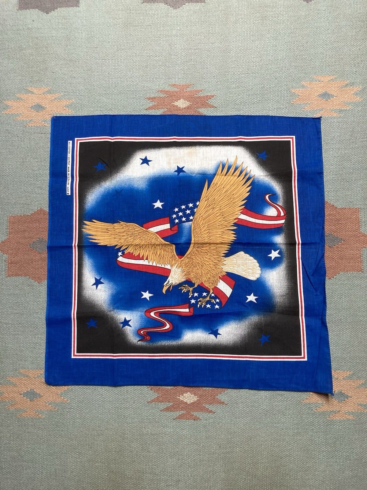 Vintage Vtg 80s bandana handkerchief eagle USA flag Harley Davidson Size ONE SIZE - 1 Thumbnail