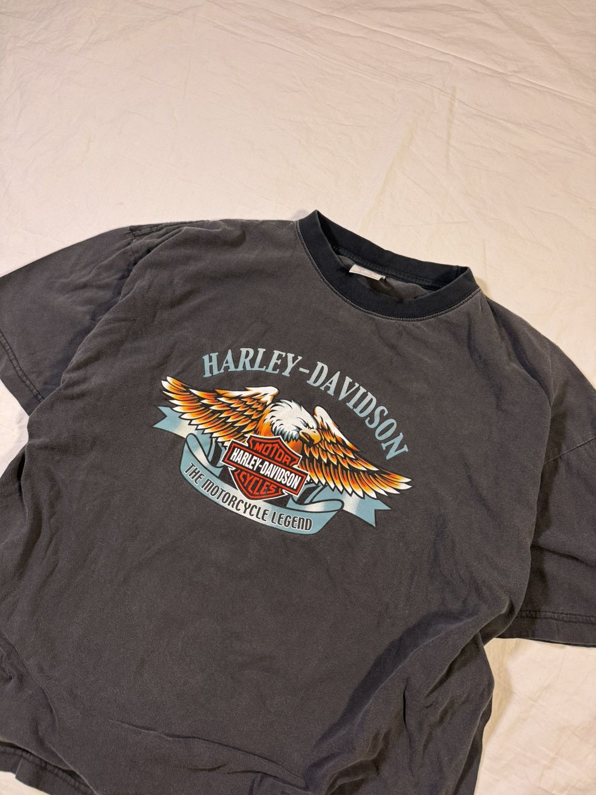 Harley Davidson Vintage Faded Black Harley Davidson Cropped Boxy Biker Tee Size US L / EU 52-54 / 3 - 2 Thumbnail