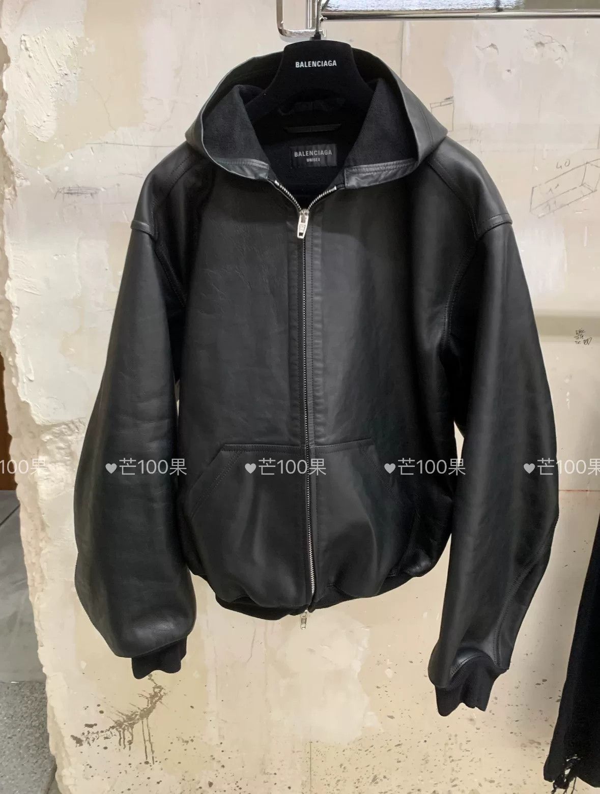 Balenciaga 24 Oversized Hooded Leather Jacket
