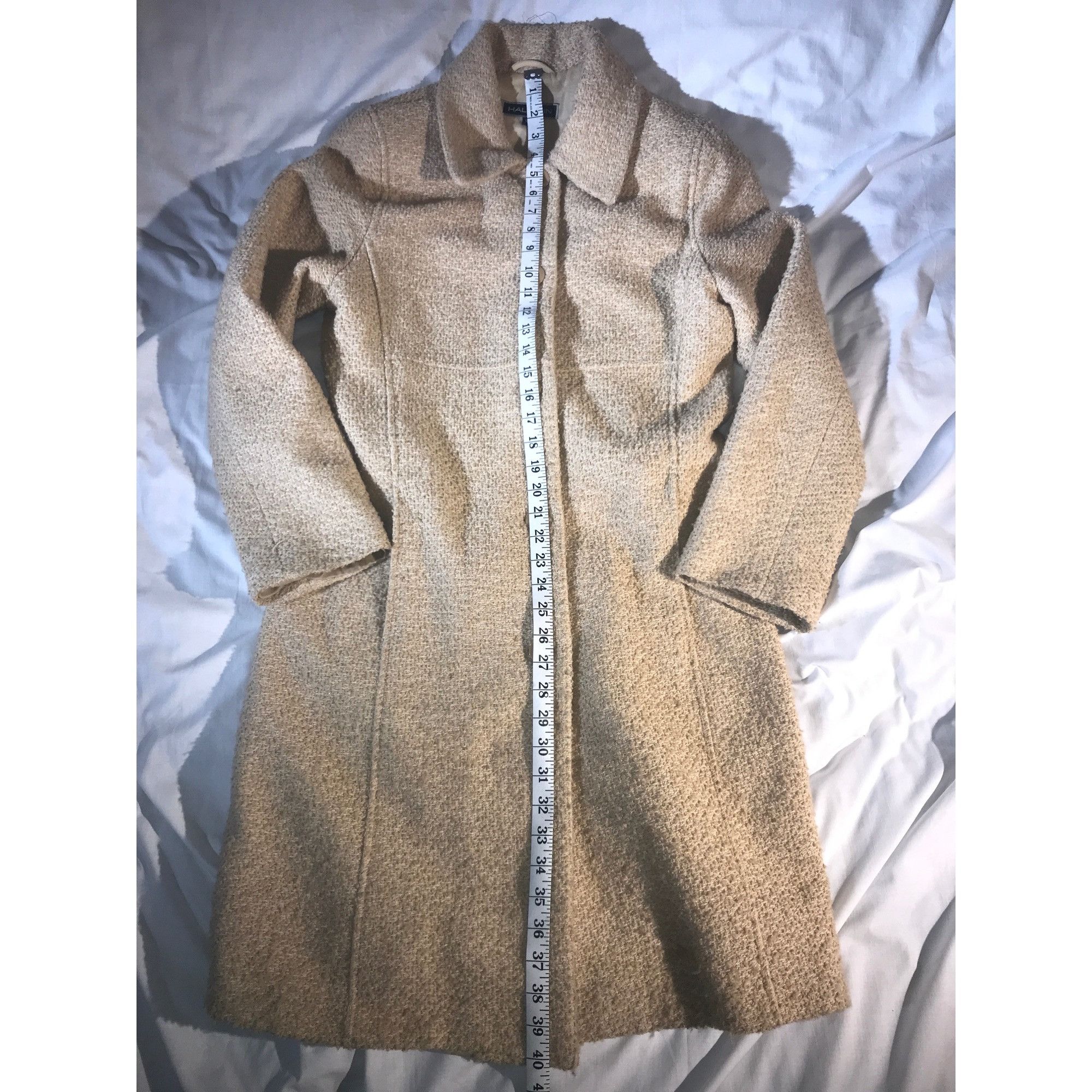 Halston Halston Women's Vintage Oatmeal Tweed Wool Fall Winter Coat Size L / US 10 / IT 46 - 5 Thumbnail