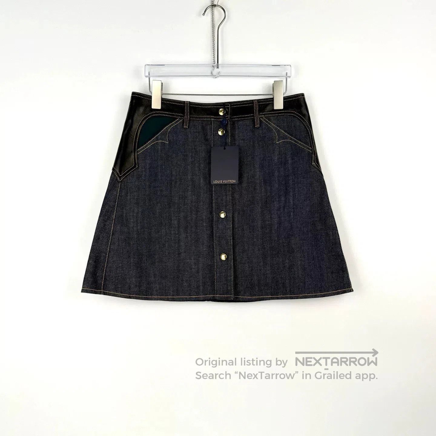 Louis Vuitton Louis Vuitton Blue Denim Skirt with Gold Buckle. Size US 34 / EU 50 - 3 Thumbnail