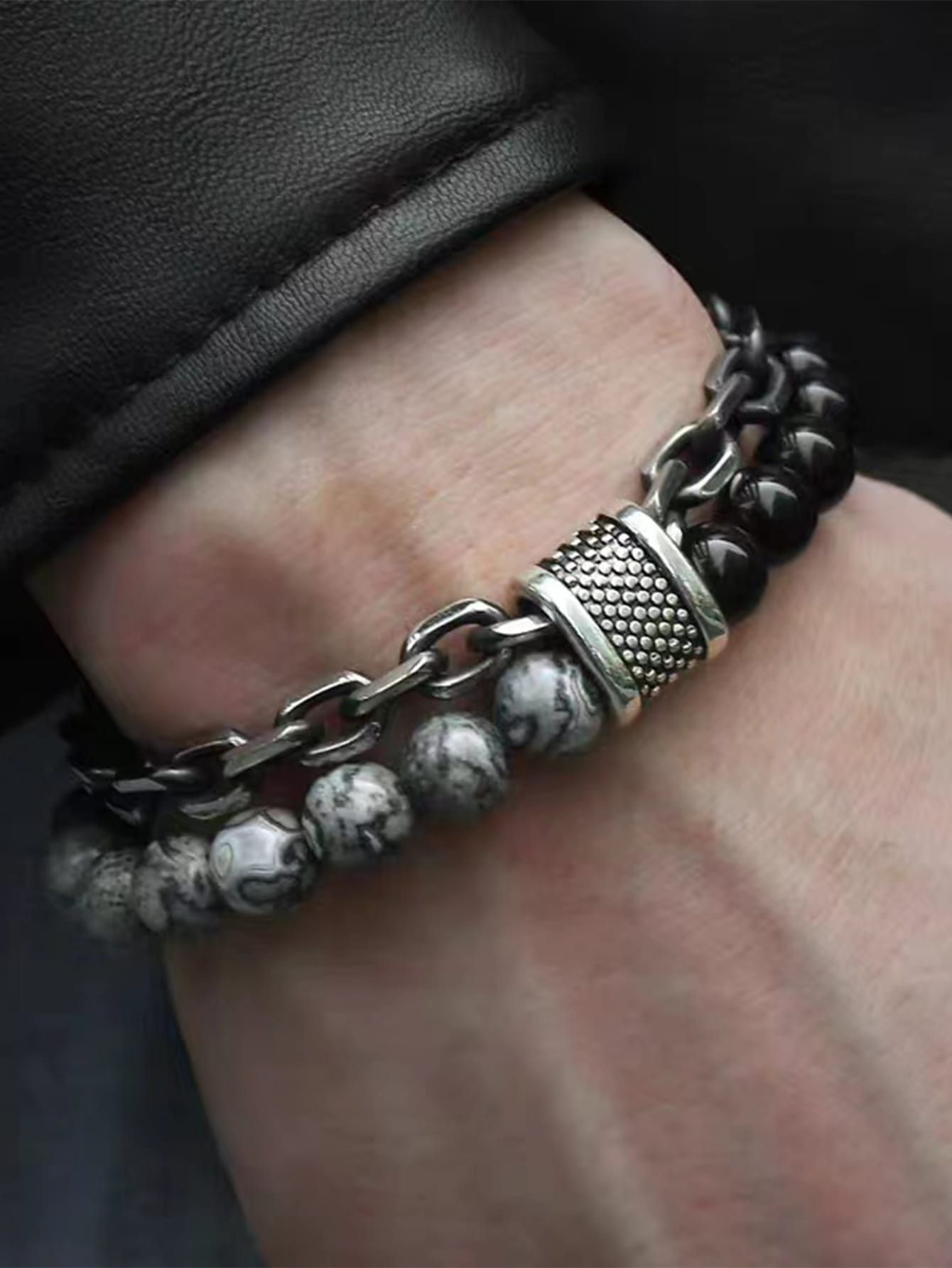 Other Punk Double Layer Beads and Chain Bracelet Size ONE SIZE - 1 Thumbnail