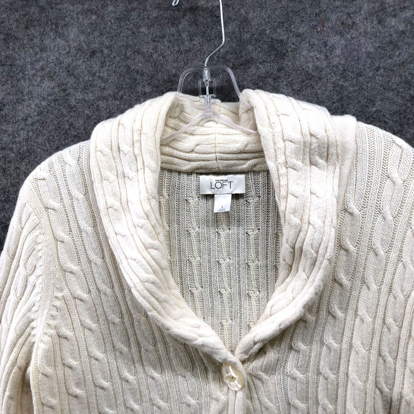 Loft LOFT Cardigan Womens L Ivory Cable Knit One Button Shawl Collar Long Sleeve Knit Woolish Cardigan Style Regular Size L / US 10 / IT 46 - 3 Thumbnail