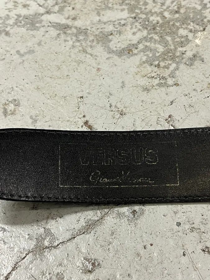 Versace 2000s Versace Golden Futuristic V Black Leather Belt Size ONE SIZE - 6 Thumbnail