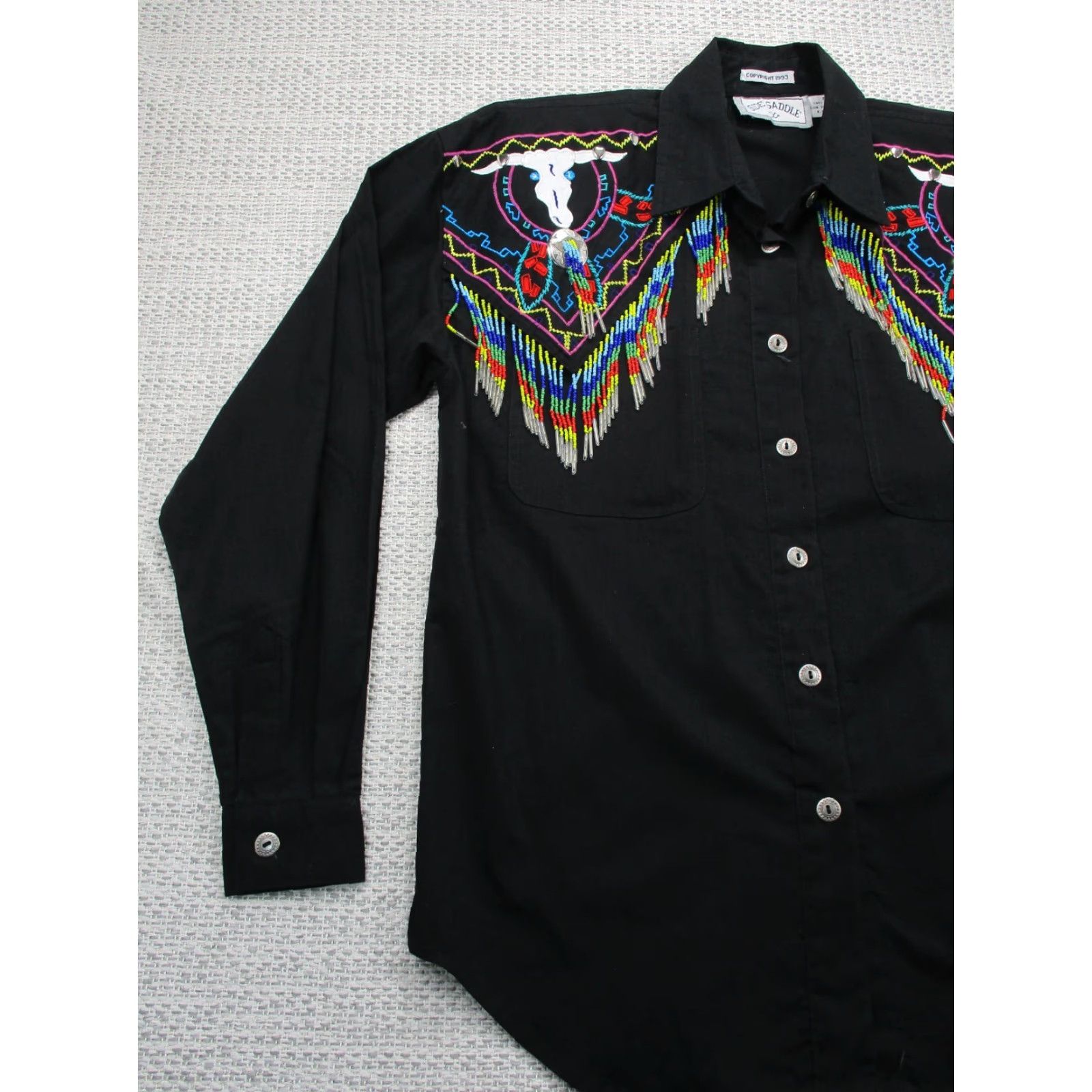 Vintage Side Saddle Vintage Shirt Womens Sz S Embroidered Beaded Western Button Up RARE Size S / US 4 / IT 40 - 3 Thumbnail