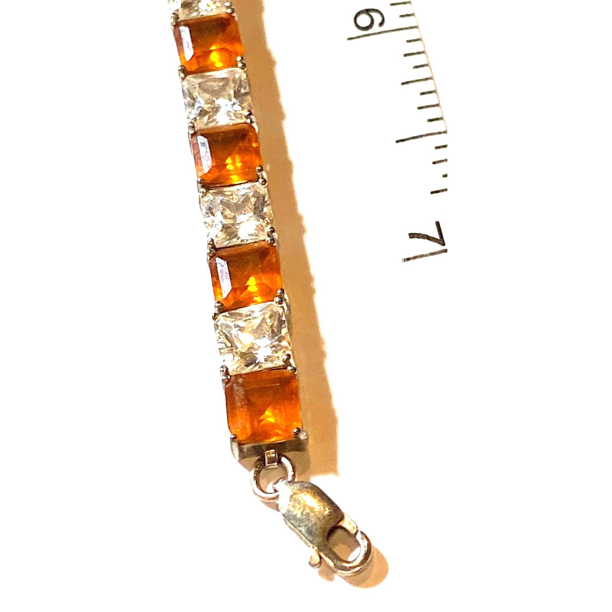 Other Citrine & White Topaz Sterling Silver Tennis Bracelet 7.5 In Size ONE SIZE - 5 Thumbnail