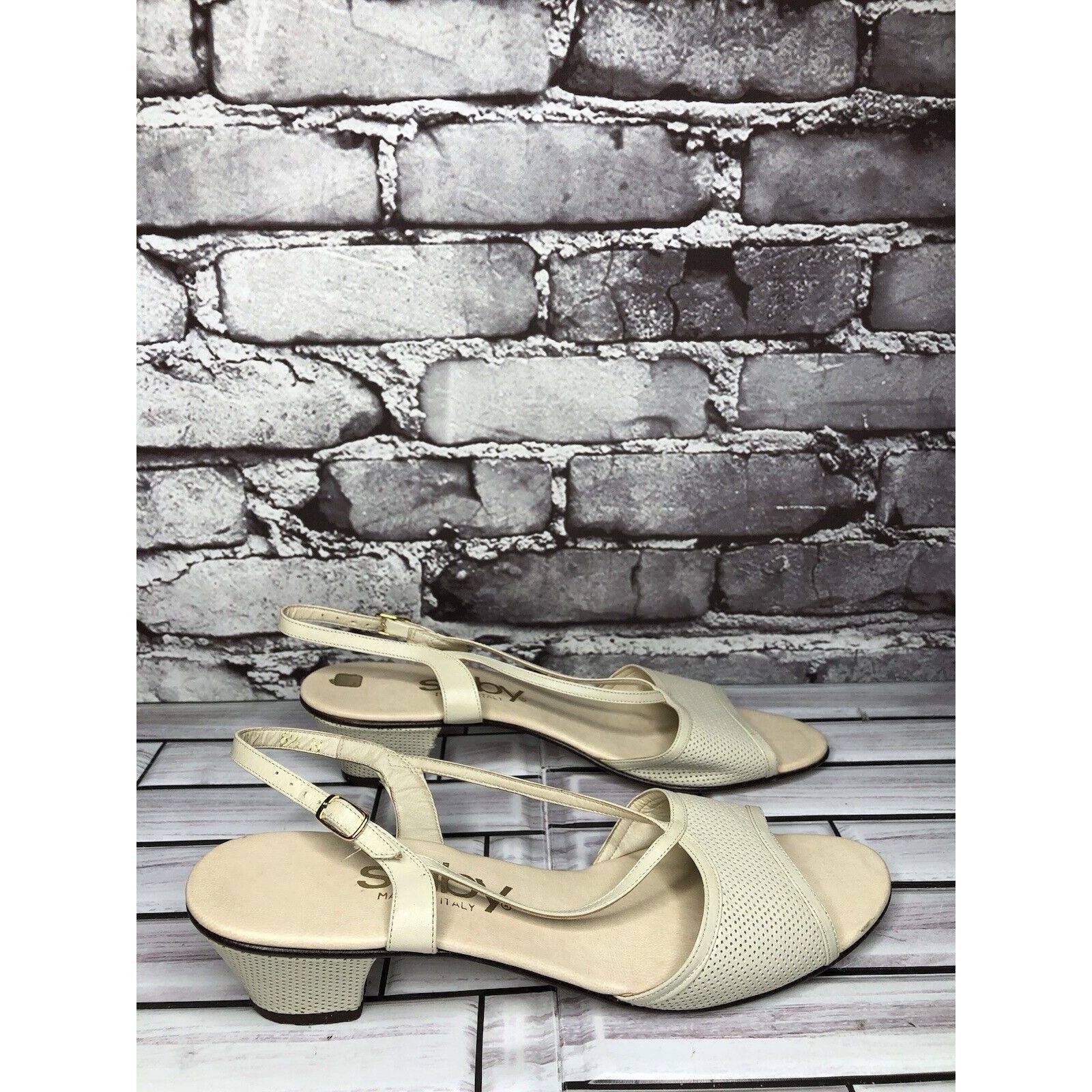 Other Selby Ivory Leather Perforated Peep Toe Heel Strap Sandals W Size US 8.5 / IT 38.5 - 12 Thumbnail
