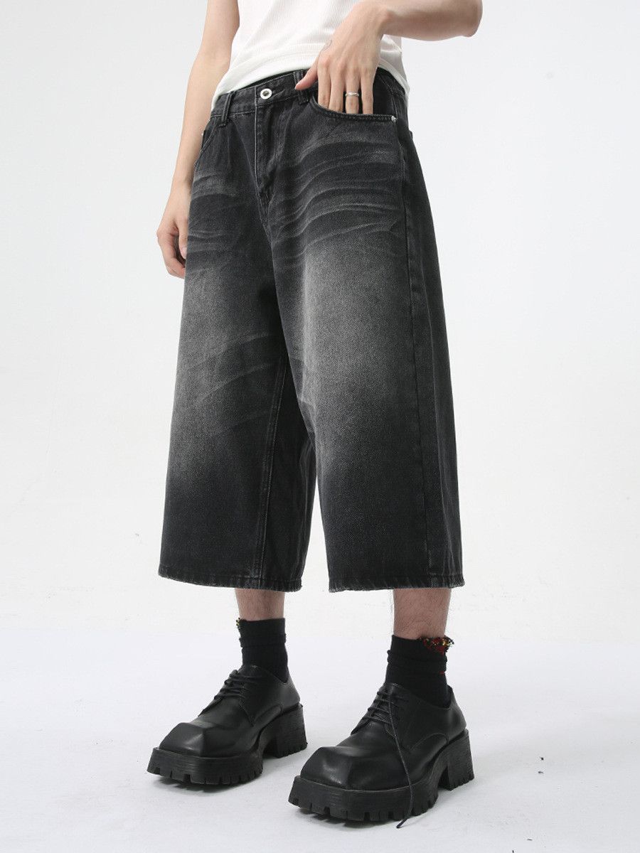 Jean Men's Street Style Washed Loose-Fit Wide-Leg Denim Shorts Size US 32 / EU 48 - 4 Thumbnail