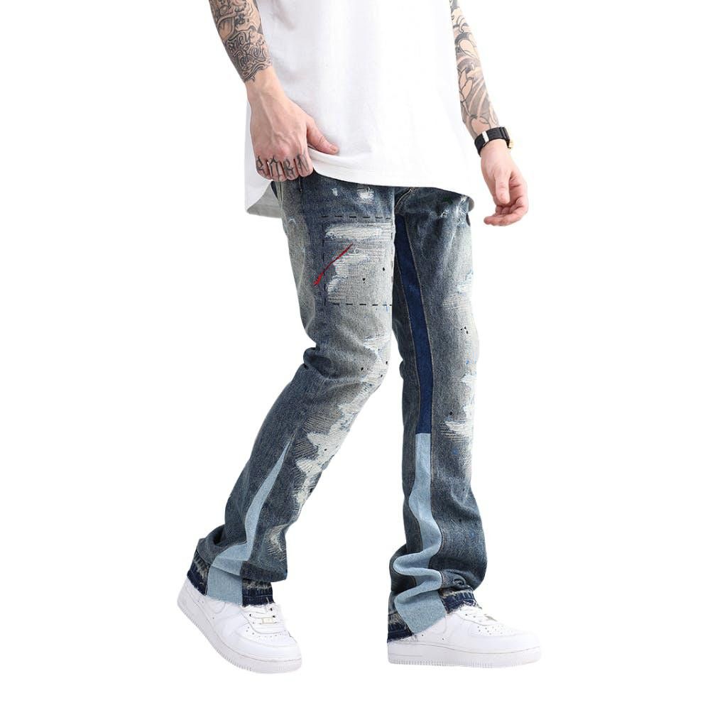 image of Paint Splatter Stacked Denim Jeans in Blue, Men's (Size 30)