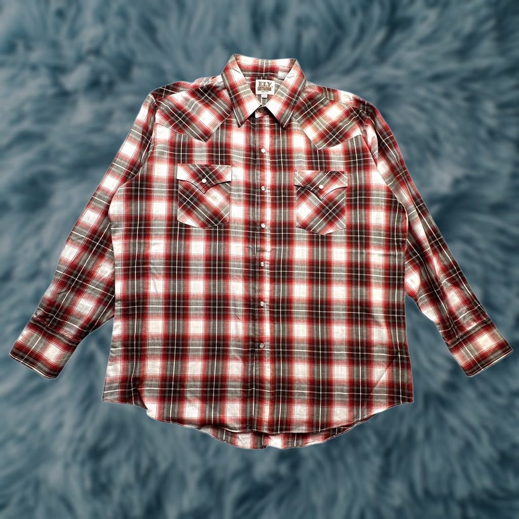 Vintage VINTAGE Ely Cattleman Pearl Snap Button Up Shirt Men XL Long Sleeve Red Plaid Size US XL / EU 56 / 4 - 1 Thumbnail