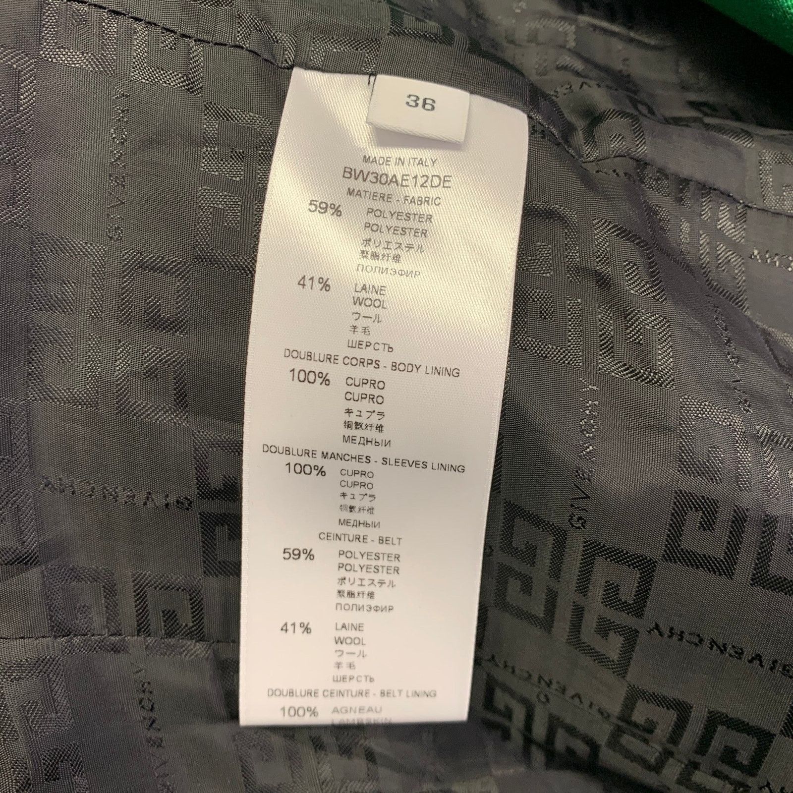 Givenchy GIVENCHY Green Polyester Wool Single Breasted Belted Jacket Size S / US 4 / IT 40 - 8 Thumbnail