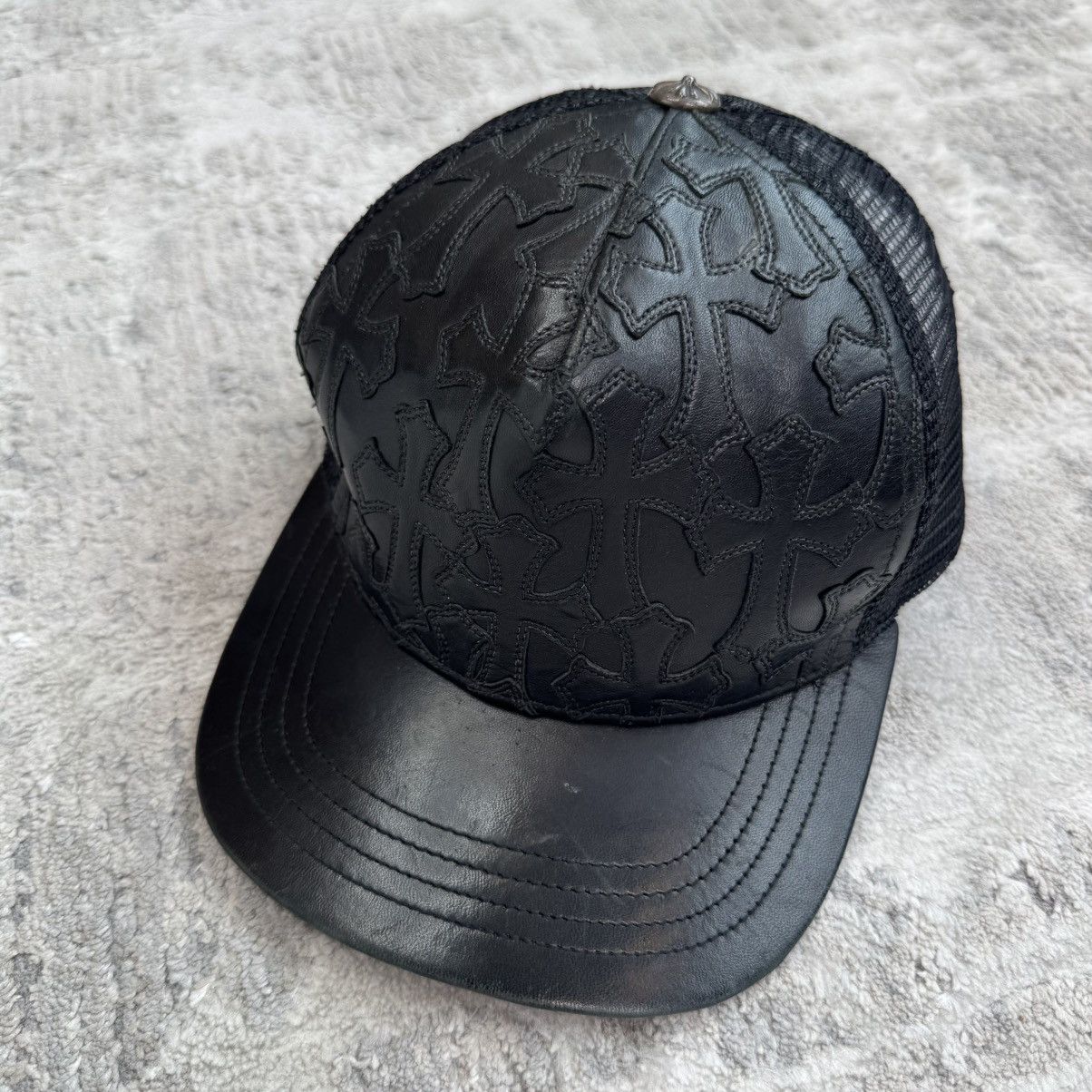 Chrome Hearts Cemetery leather patch cross trucker hat Size ONE SIZE - 2 Thumbnail