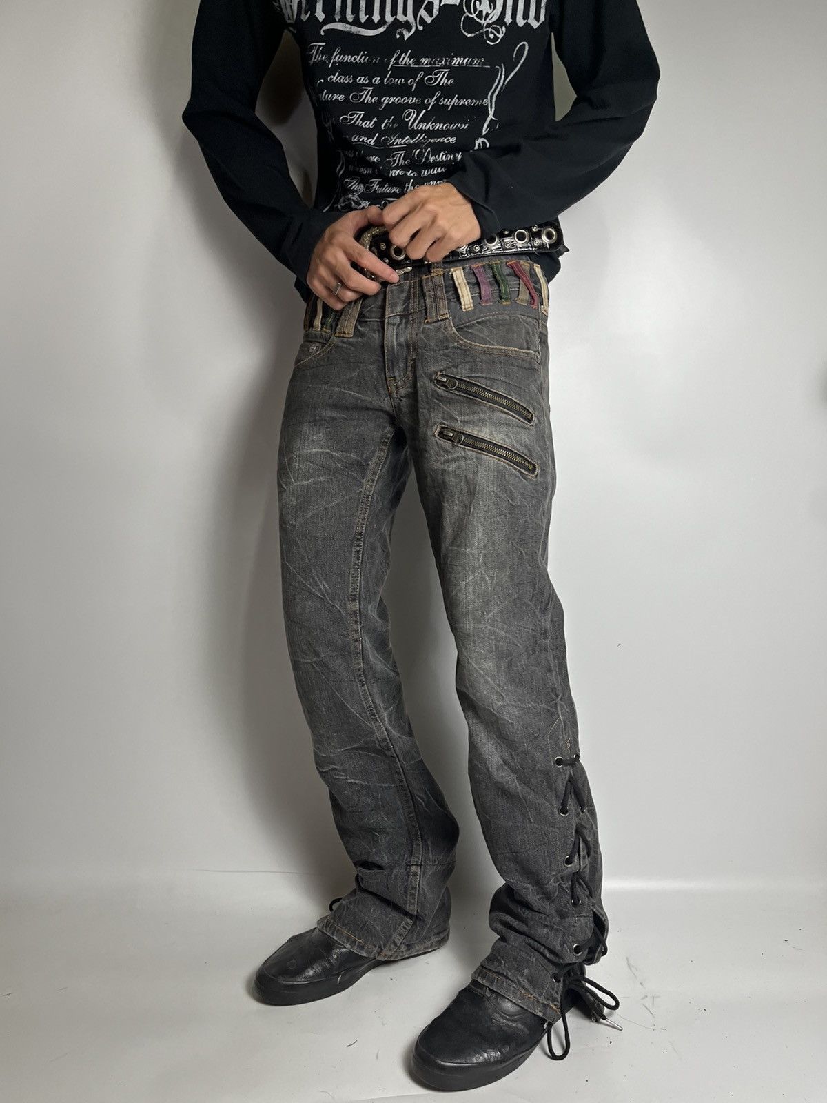 If Six Was Nine × Japanese Brand × Le Grande Bleu (L.G.B.) Lace up nylaus double waist pant vkei style japanese brand Size US 30 / EU 46 - 7 Thumbnail