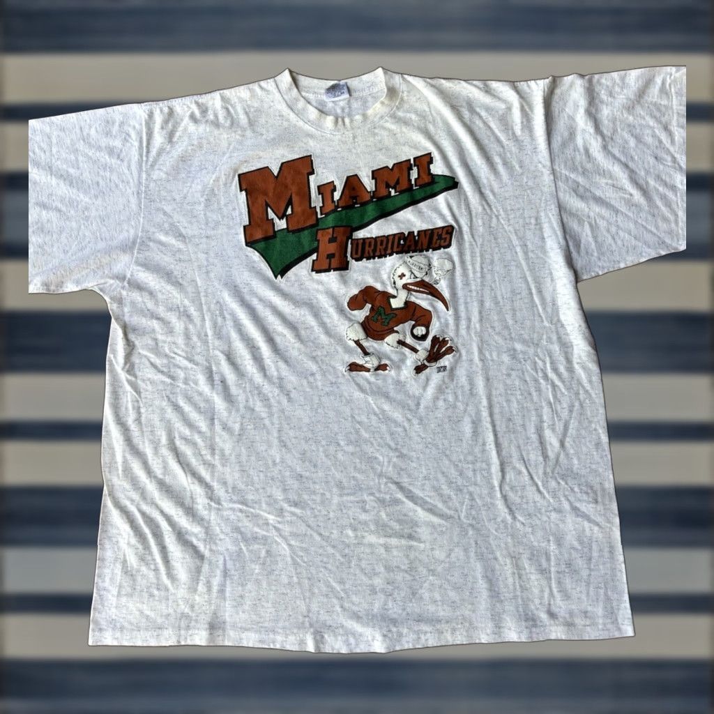 Vintage VINTAGE Miami Hurricanes Sebastian The Ibis Sleep T-Shirt One Size White Cotton Knit Logo Short Sleeve Crew Neck Mens 90s Size US M / EU 48-50 / 2 - 1 Thumbnail