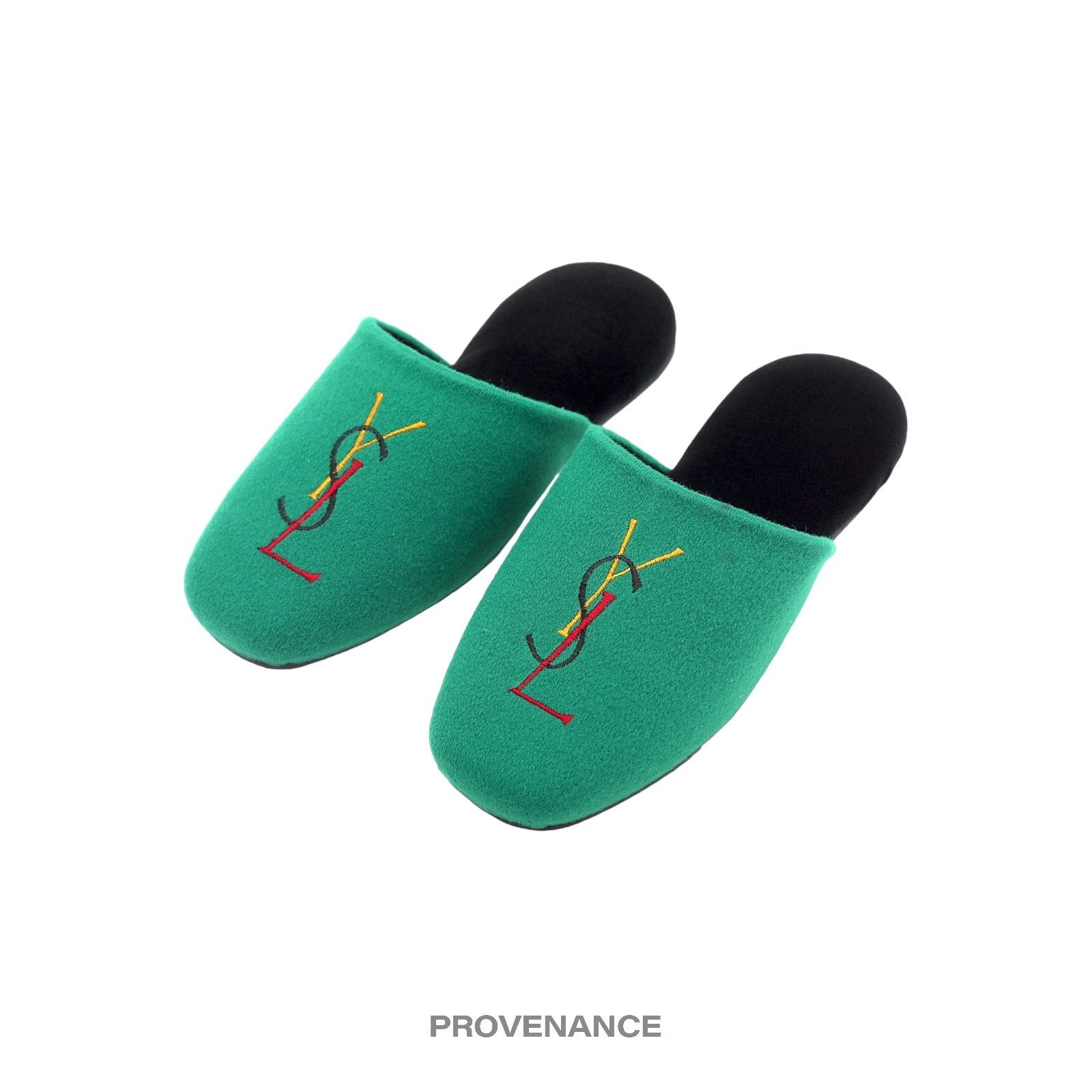 Yves Saint Laurent 🔴 Yves Saint Laurent YSL Logo Slipper - Green Velour Size US 8 / IT 38 - 2 Thumbnail