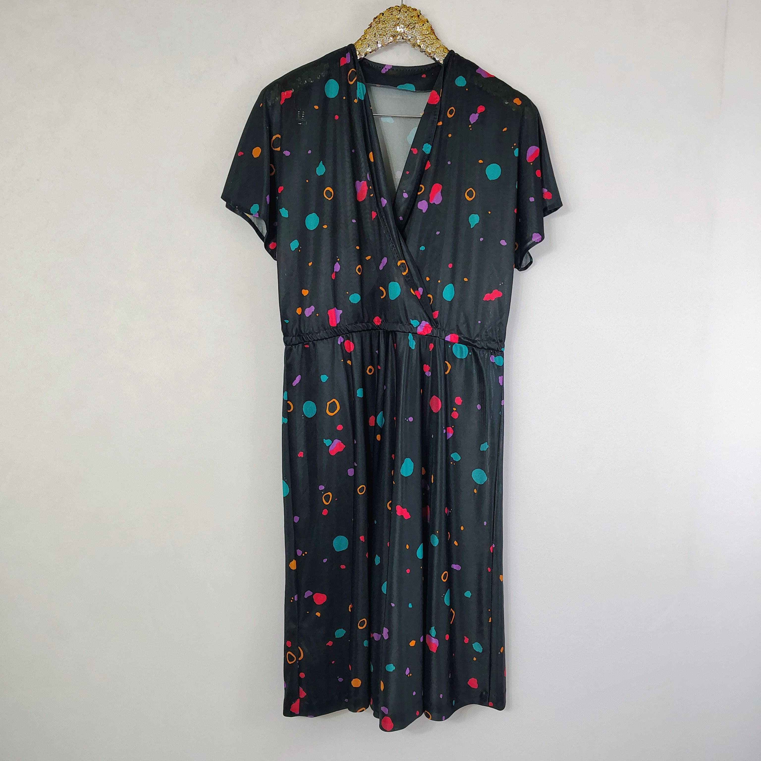 Other Vintage 80s Homemade Womens Black Geometric Faux Wrap Dress Size XXL / US 16-18 / IT 52-54 - 1 Thumbnail