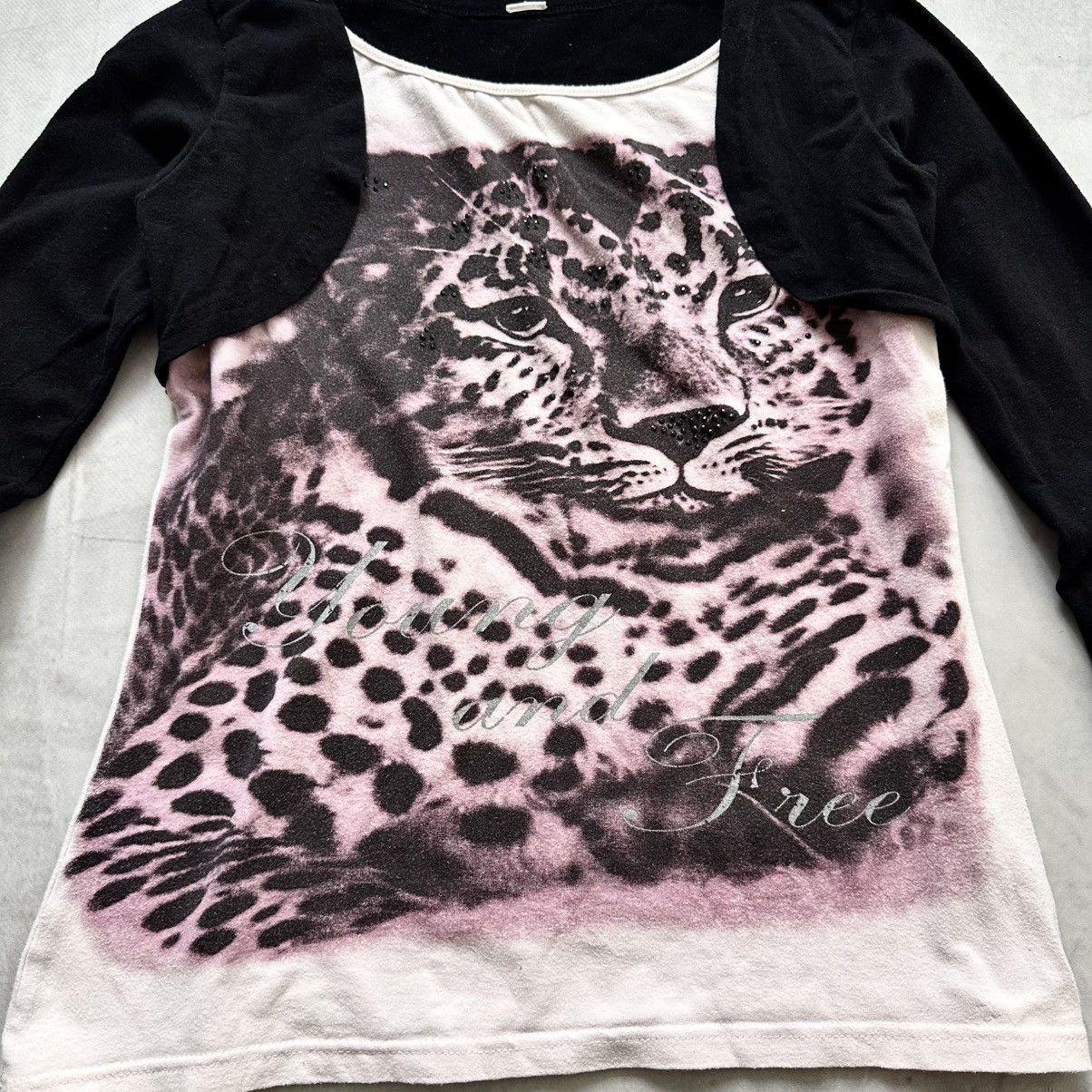 Hysteric Glamour Y2K Leopard Ed Hardy Vibe Rhinestones Long Sleeve T Shirt Size XS / US 0-2 / IT 36-38 - 3 Thumbnail