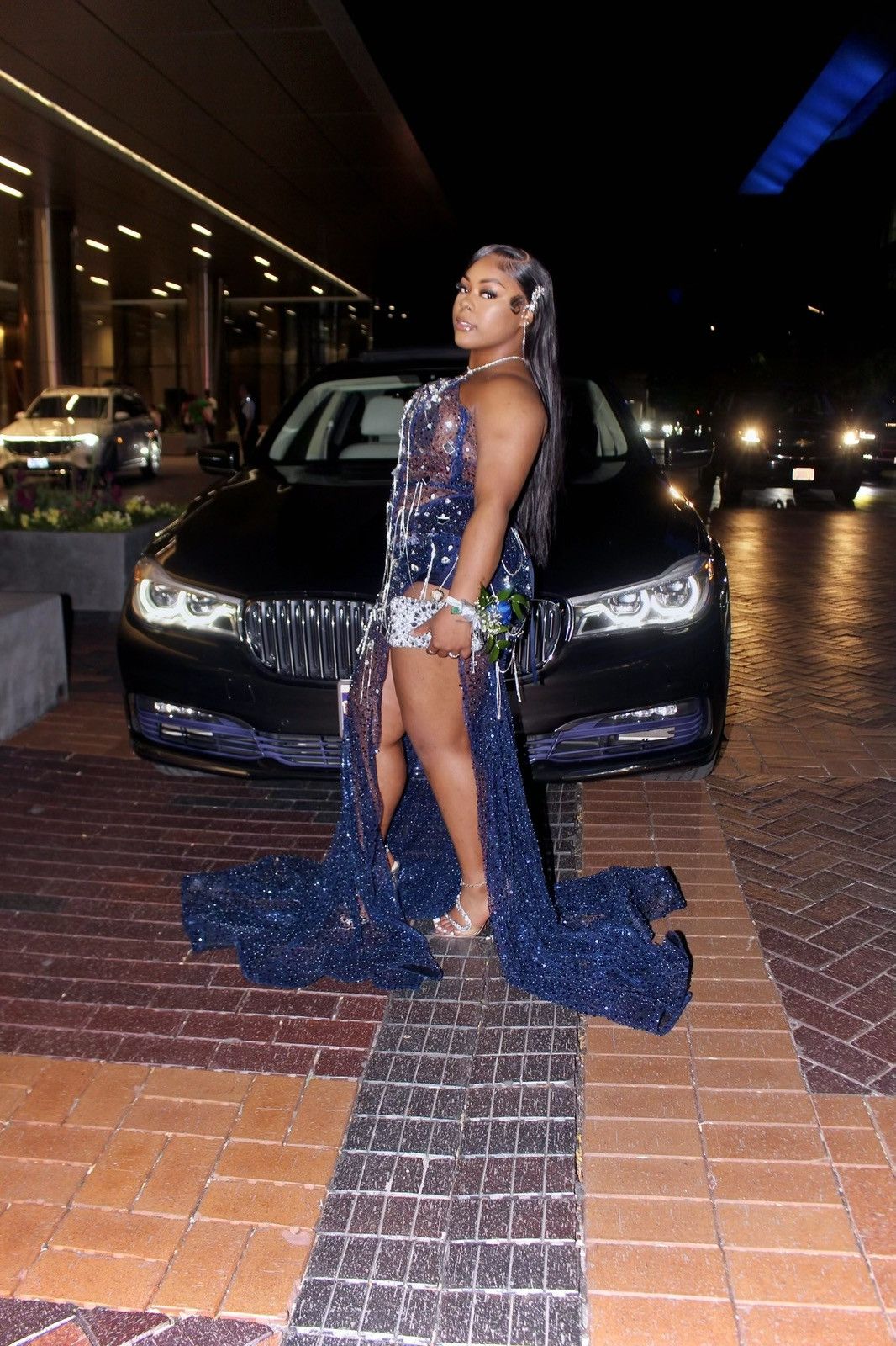 Other Navy Blue custom prom dress Size L / US 10 / IT 46 - 3 Thumbnail