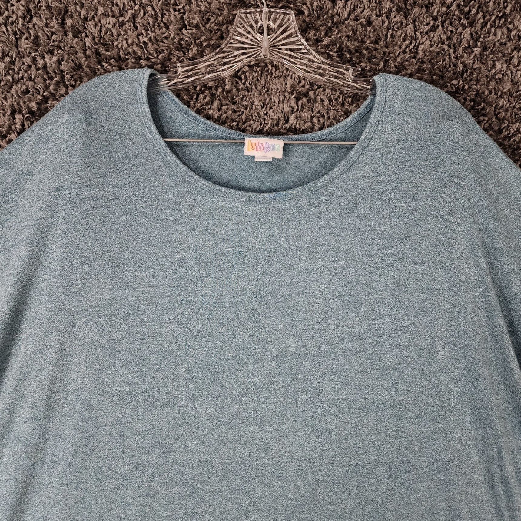 Vintage LuLaRoe Womens Blue Heathered Short Sleeve Loose Round Tee XL Size Size 40" / US 18 - 3 Thumbnail