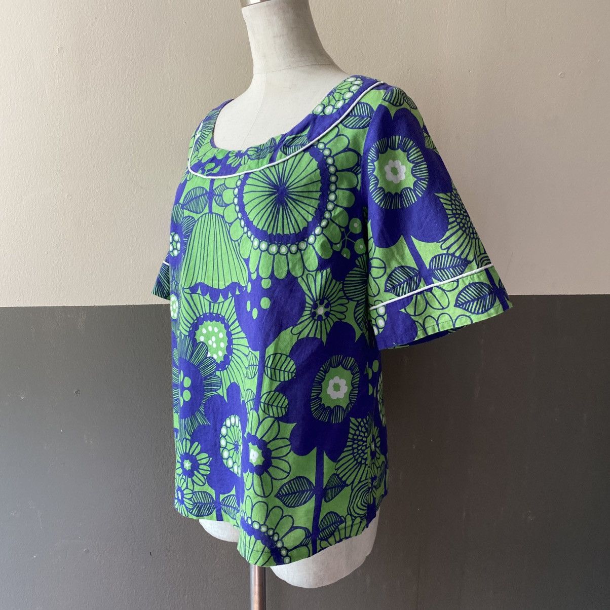 Marimekko Marimekko® Blue Green Retro Floral Blouse Size XS / US 0-2 / IT 36-38 - 16 Thumbnail