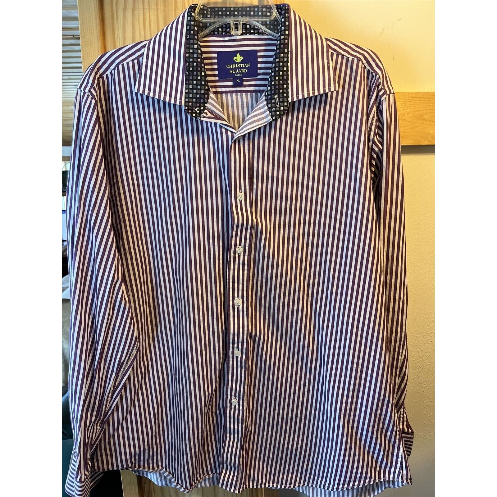 Other Christian Aujard Paris Men's XL Purple Striped Cotton Shirt Size US XL / EU 56 / 4 - 2 Thumbnail