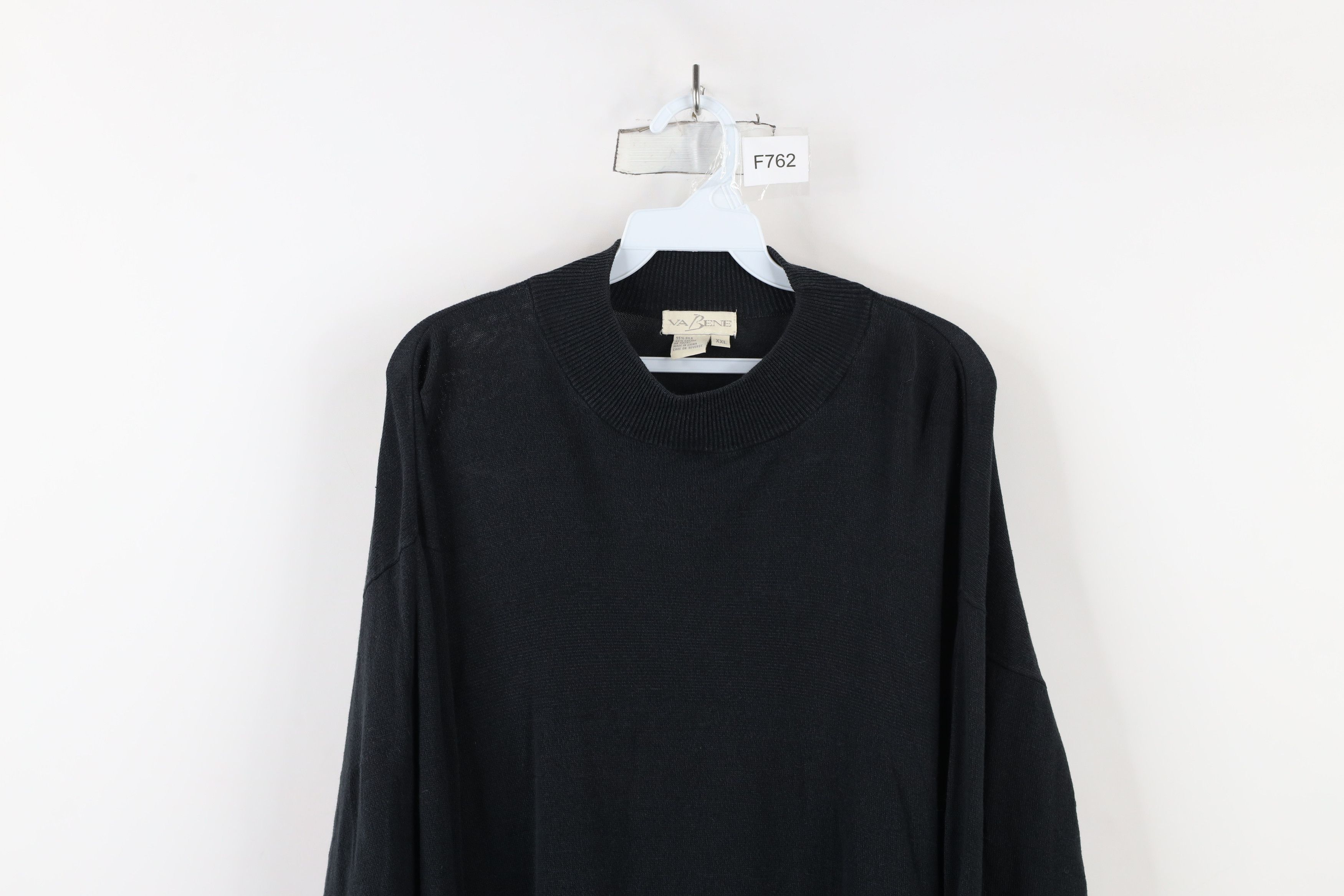 Vintage Vintage 90s Streetwear Silk Blend Mock Neck Sweater Black Size US XXL / EU 58 / 5 - 2 Thumbnail
