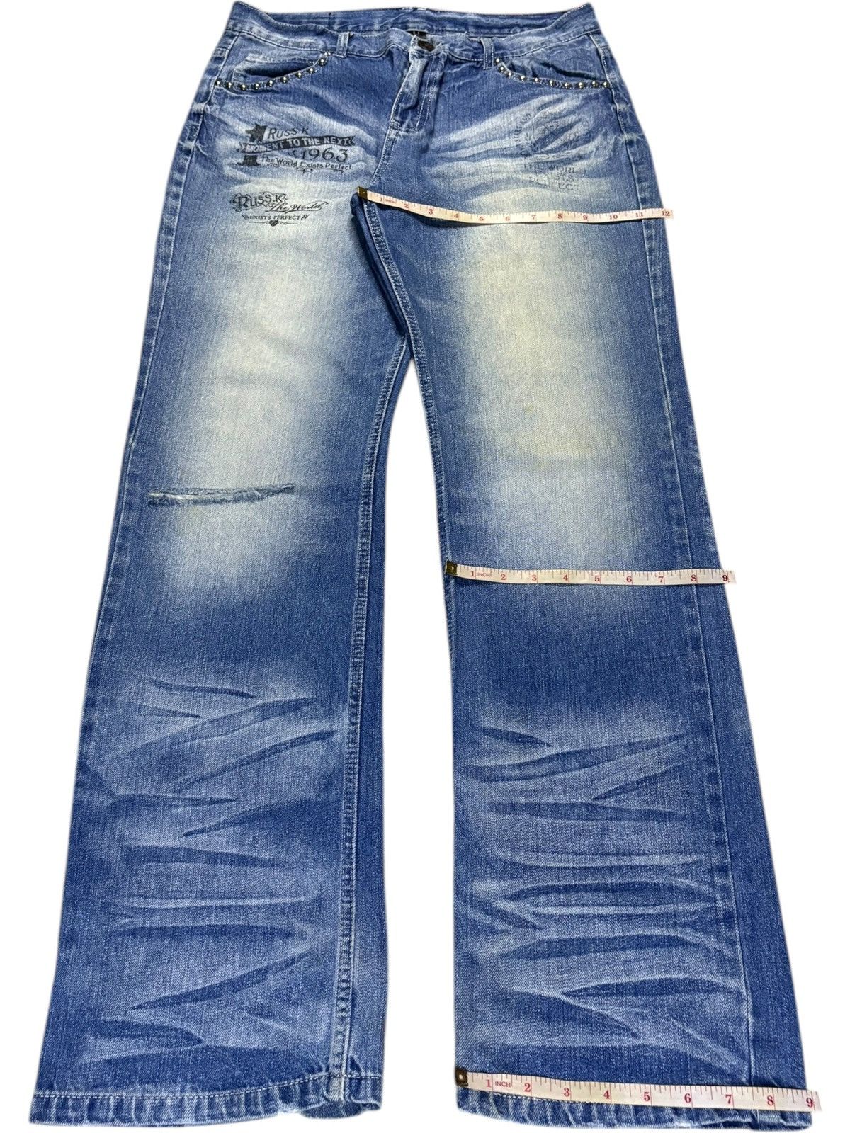 Japanese Brand Vintage Japanese Brand Mud Wash Studded Printed Baggy Jeans Size US 32 / EU 48 - 14 Thumbnail