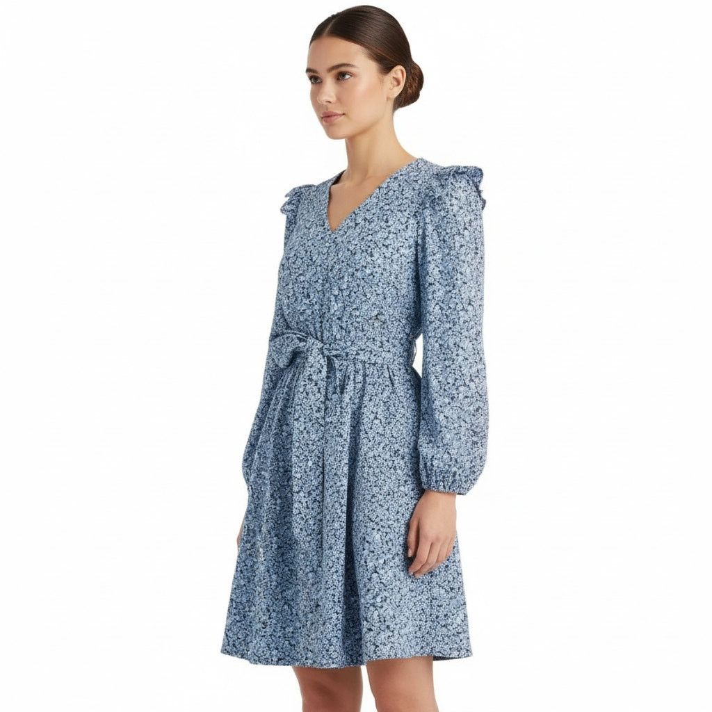 J.Crew J.Crew Navy Blue Floral Cotton Puff-sleeve Mini Dress, L Size L / US 10 / IT 46 - 6 Thumbnail