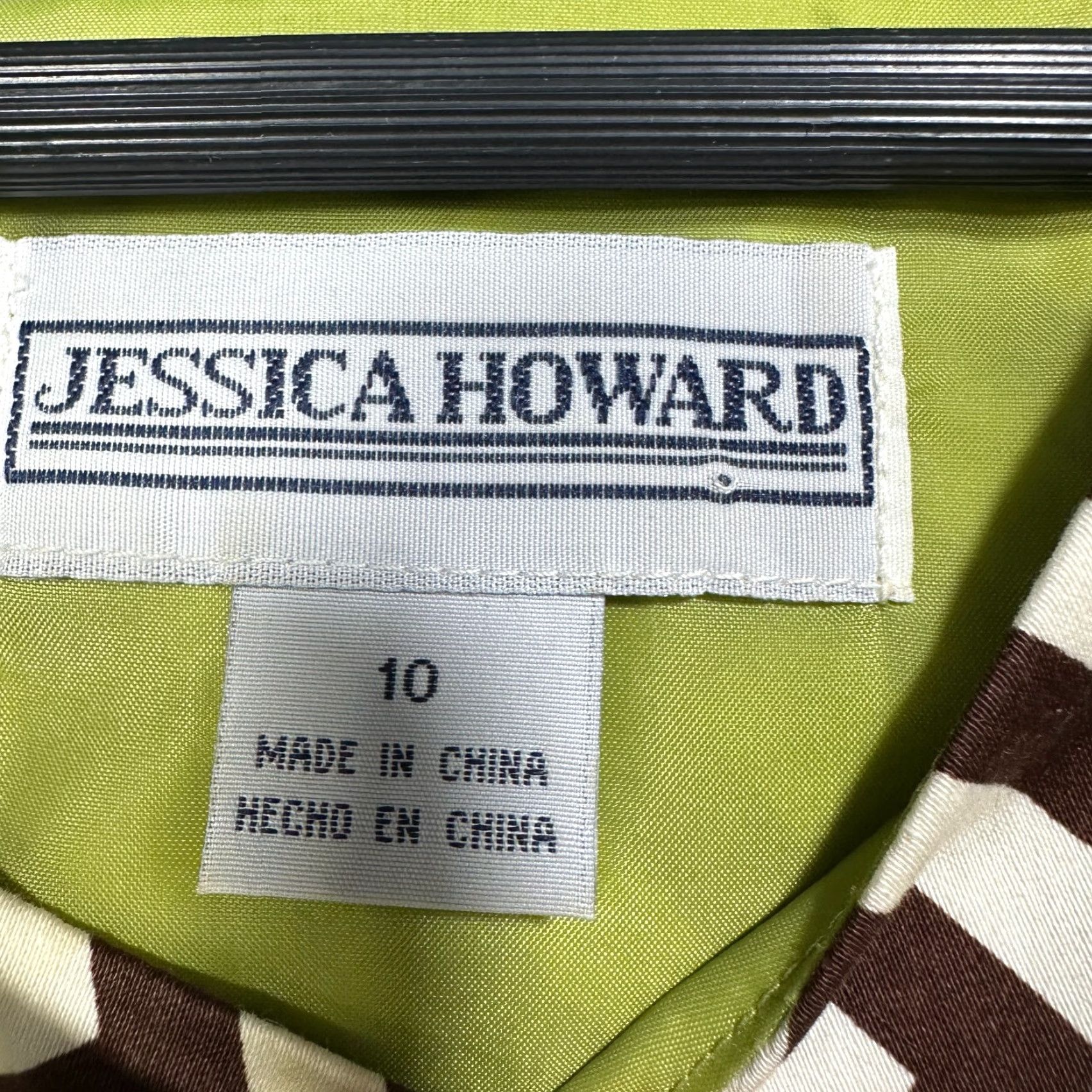 Vintage Jessica Howard Dress Womens 10 Sleeveless White Brown Print Ribbon Tie Back Zip Shirt Dress Size L / US 10 / IT 46 - 4 Thumbnail
