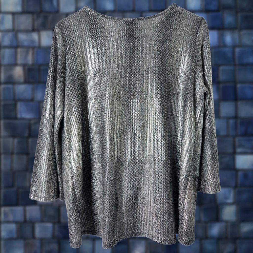 Vintage Clara Sun Woo Womens XS Shiny Metallic Top 3/4 Sleeve Silver Blouse Shirt Size XS / US 0-2 / IT 36-38 - 1 Thumbnail