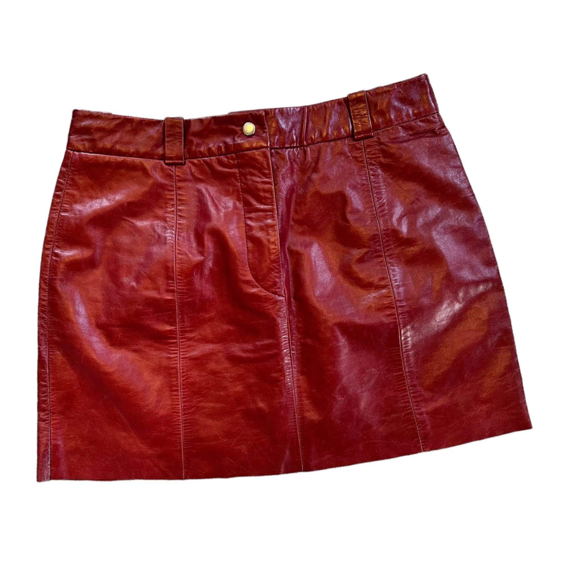 Vintage Vintage Express Cranberry Mini Leather Mini Skirt 5 Size 29" - 1 Thumbnail