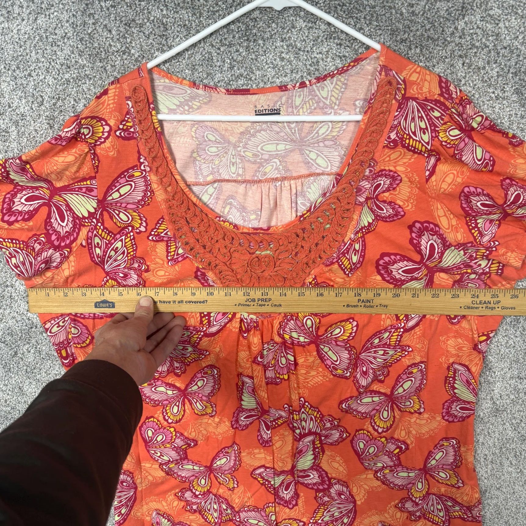 Basic Editions VINTAGE: Basic Editions Tunic Top Womens 3X Orange Butterfly Crochet Boho Cottagecore Size XXL / US 16-18 / IT 52-54 - 3 Thumbnail