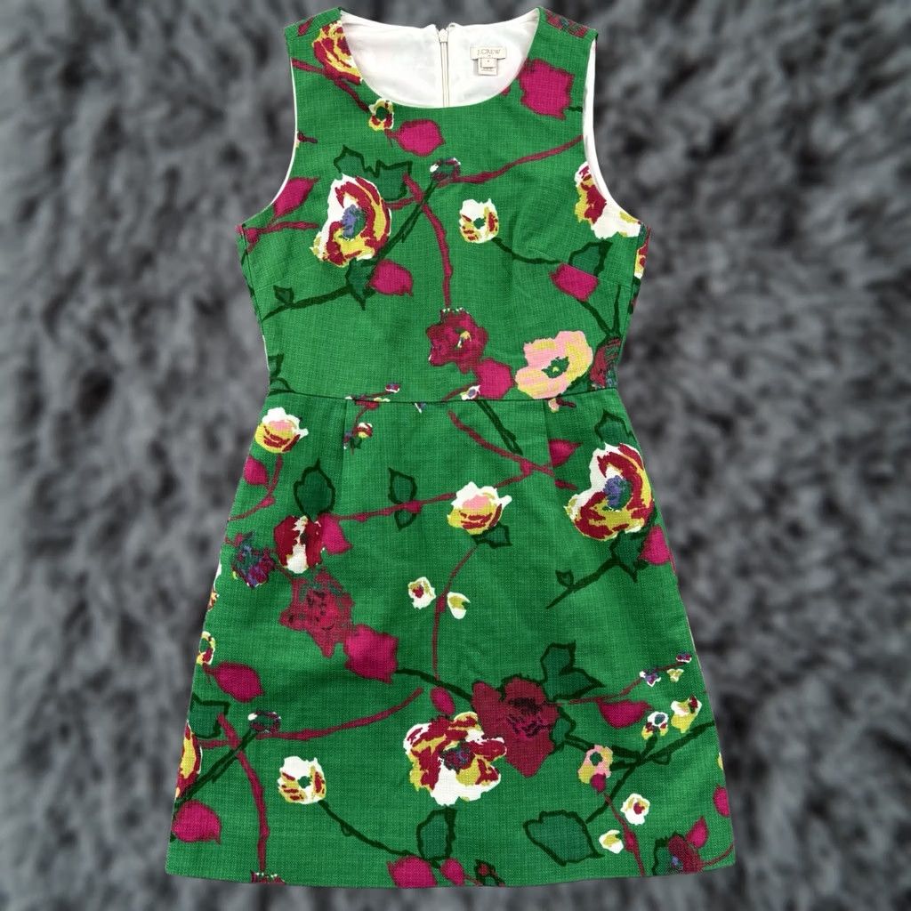 J.Crew J.CREW Shift Dress Womens 4 Green Floral Garden Party Boho Preppy Casual Outdoor Sleeveless Pleated Short Dress Green Floral Pattern 4 Womens Size S / US 4 / IT 40 - 1 Thumbnail