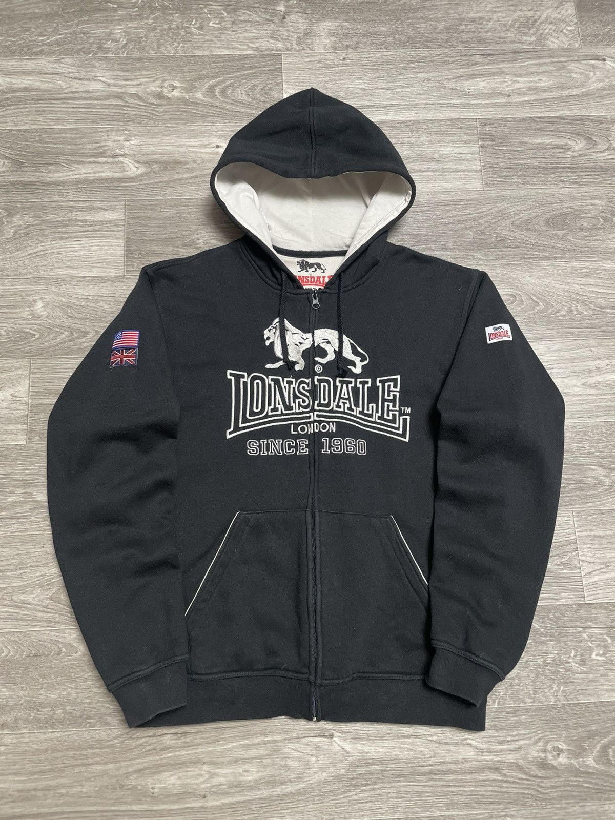 Vintage Lonsdale Embroidered Logo Casual Style Zip-Up Hoodie