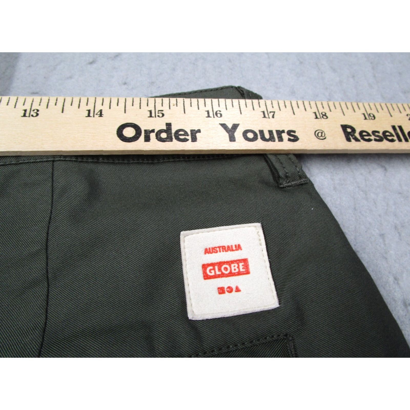 Globe Globe Mens Shorts 32 Green 8" Any Wear 5-Pocket Drawstring Organic Cotton Blend Chino Casual Travel Workwear Pocketed Logo Size US 32 / EU 48 - 6 Thumbnail