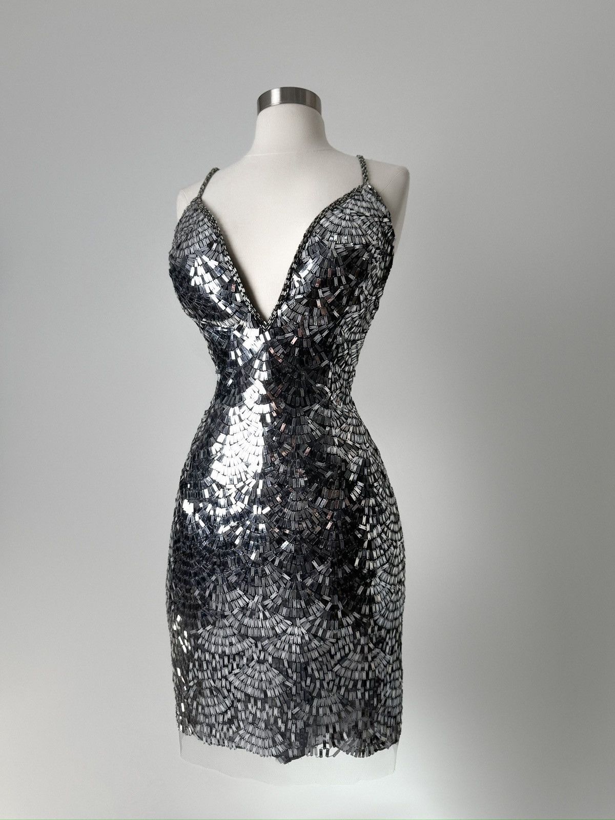 Other Brand New US 14 Jovani Mini Evening Dress in Silver Color Size XL / US 12-14 / IT 48-50 - 1 Thumbnail