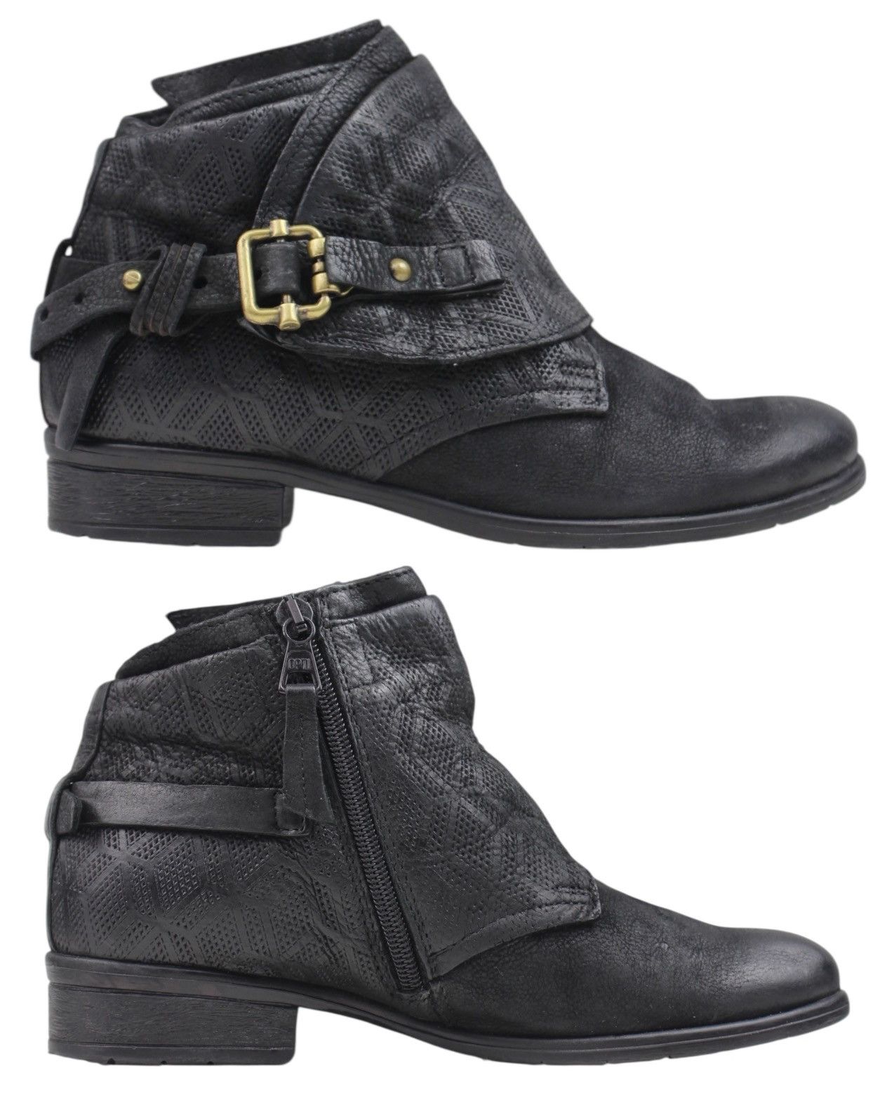 A.S.98 2000S A.S.98 BLACK EMBOSSED LEATHER BUCKLE ANKLE BOOTS Size US 5 / IT 35 - 1 Thumbnail