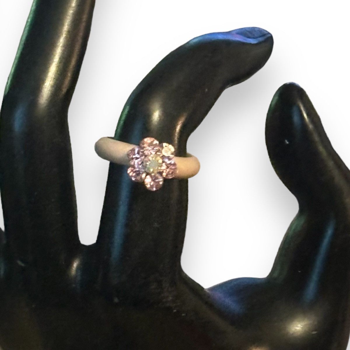 Vintage Vintage pink rhinestone flower ring Size ONE SIZE - 3 Thumbnail