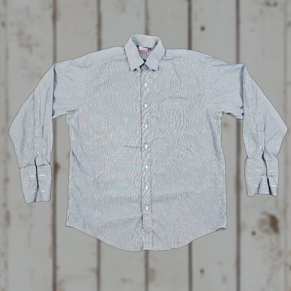 Brooks Brothers VINTAGE Brooks Brothers Shirt Men XL Cotton Blue Striped Dress Casual Formal Pockets USA Size US XL / EU 56 / 4 - 1 Thumbnail