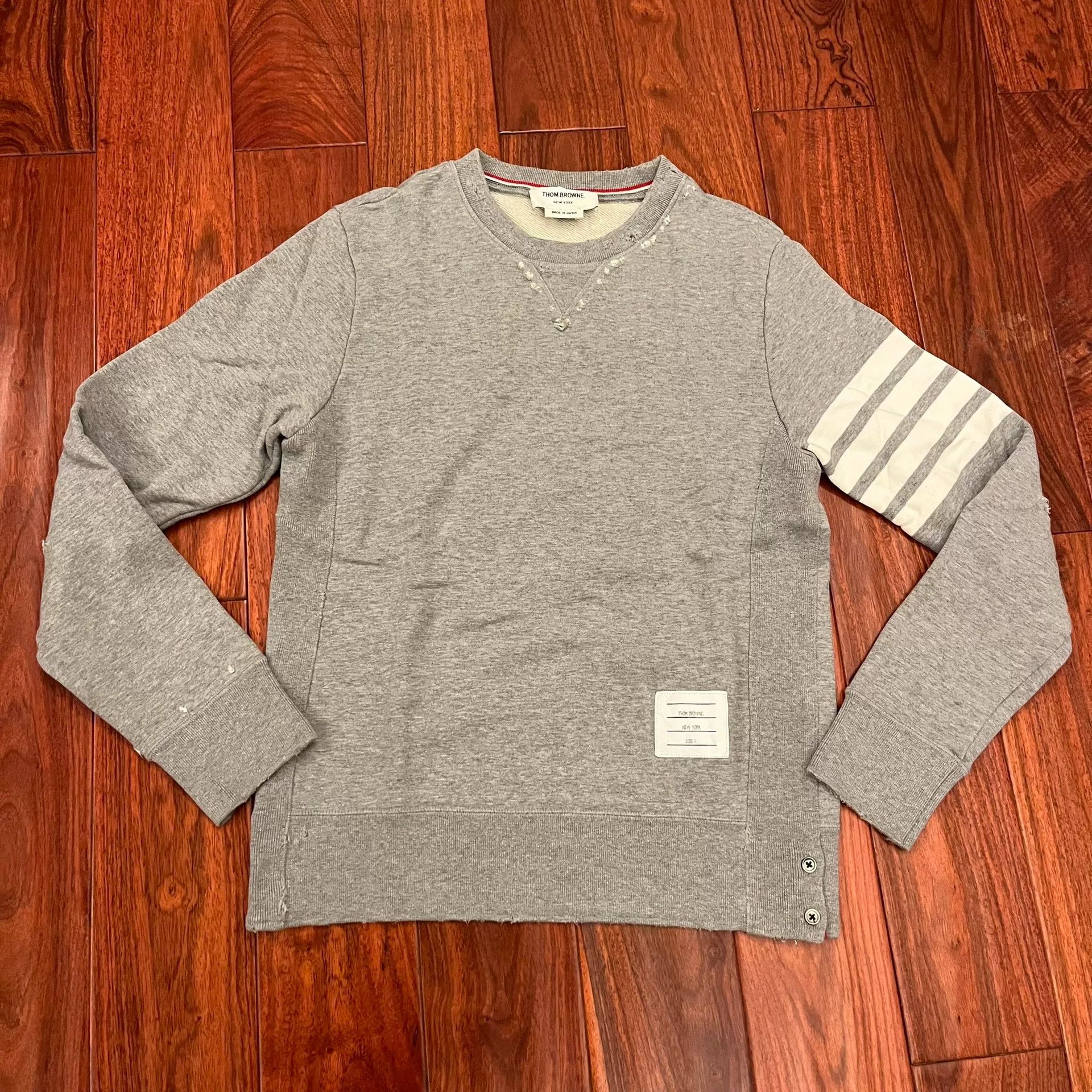 Thom Browne Thom Browne Distressed Gray Pullover Hoodie Size US S / EU 44-46 / 1 - 1 Thumbnail
