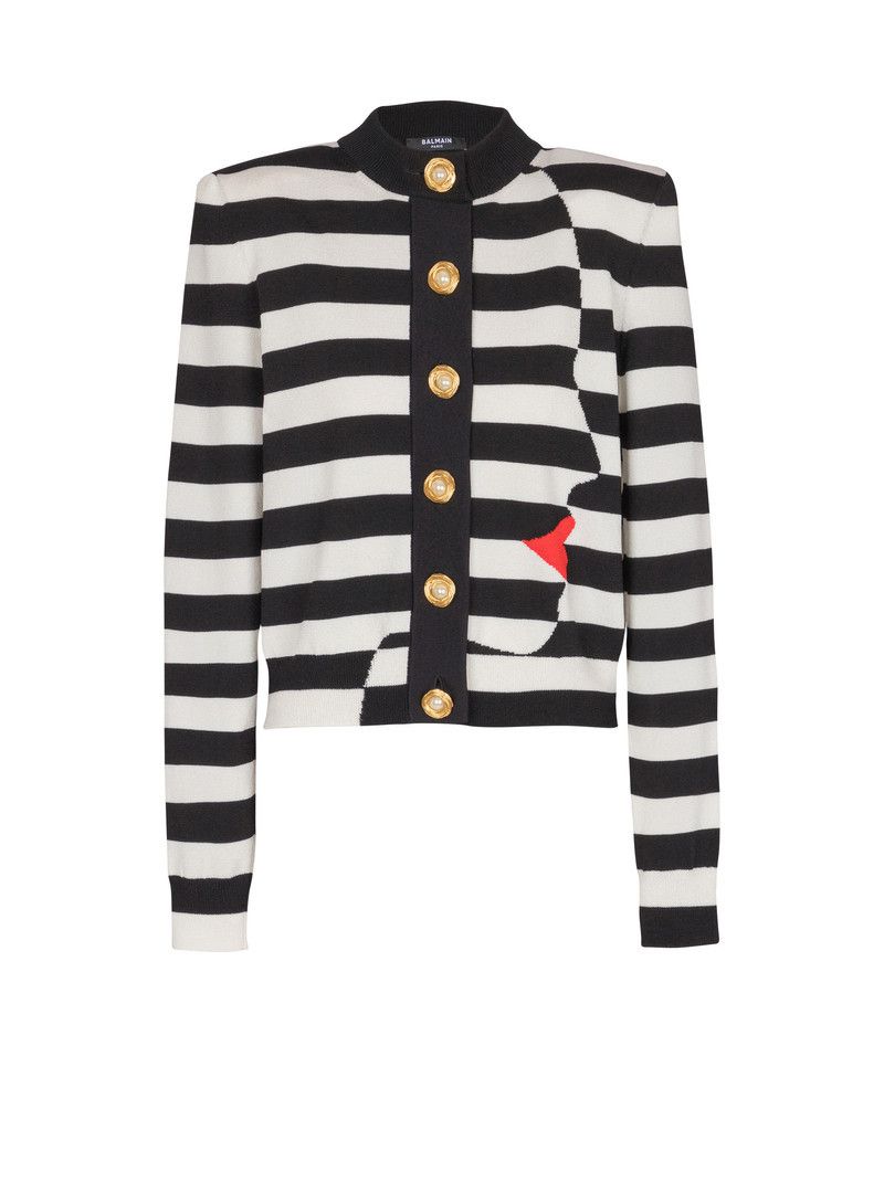 Balmain o1s1wg110526 Knit Mariniere cardigan in Black and White Size L / US 10 / IT 46 - 1 Thumbnail