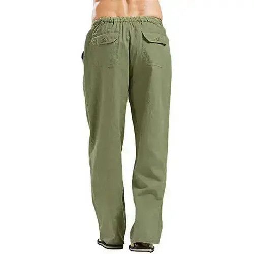 Hypebeast × Jean Men Solid Color Linen Multi-pocket Straight Casual Pants Size US 31 - 3 Thumbnail