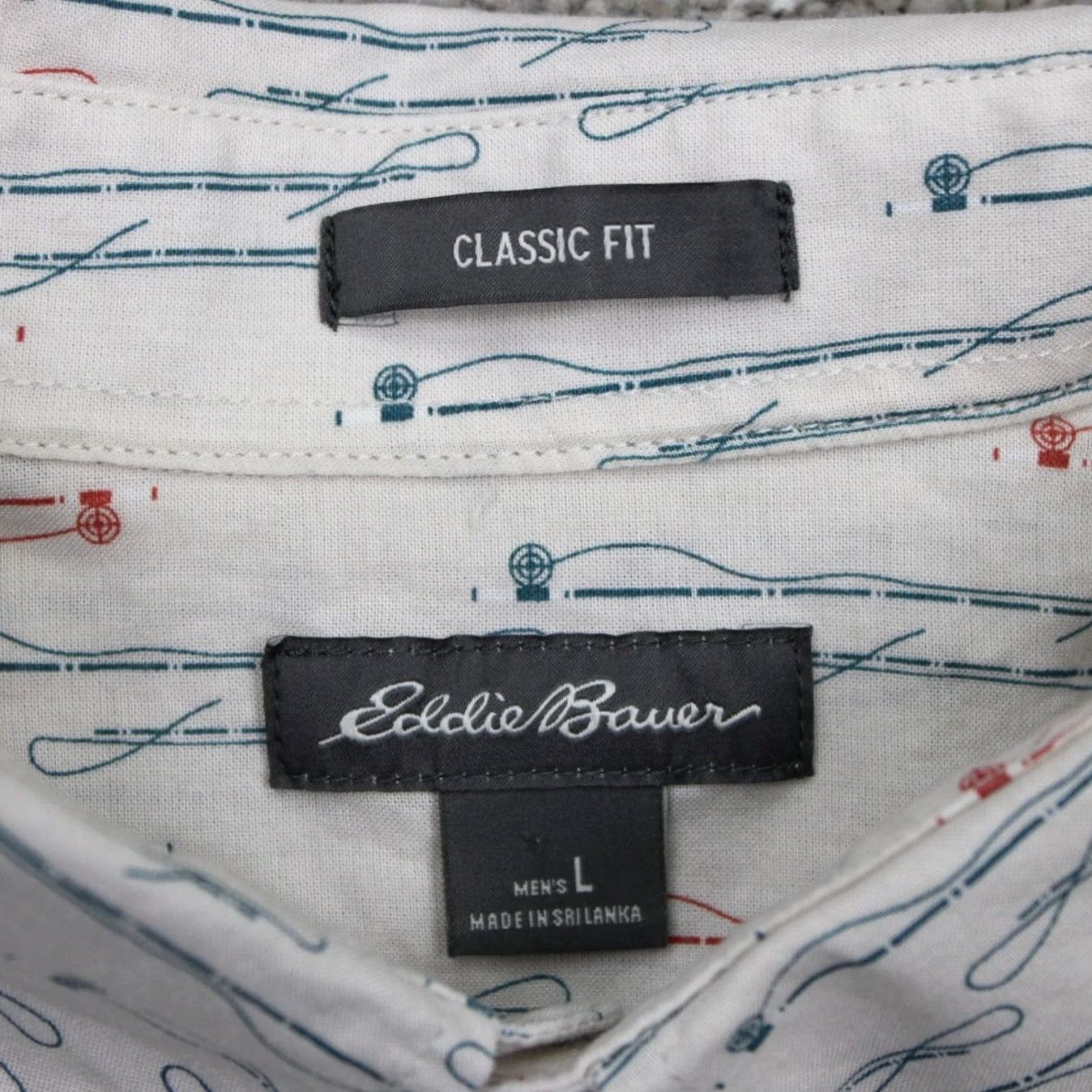 Eddie Bauer Eddie Bauer Shirt Mens Large White/Red/Blue 100% Cotton Button-Up Short Sleeve Classic Fit Regular Geometric Pattern Chest 24in Size US L / EU 52-54 / 3 - 6 Thumbnail
