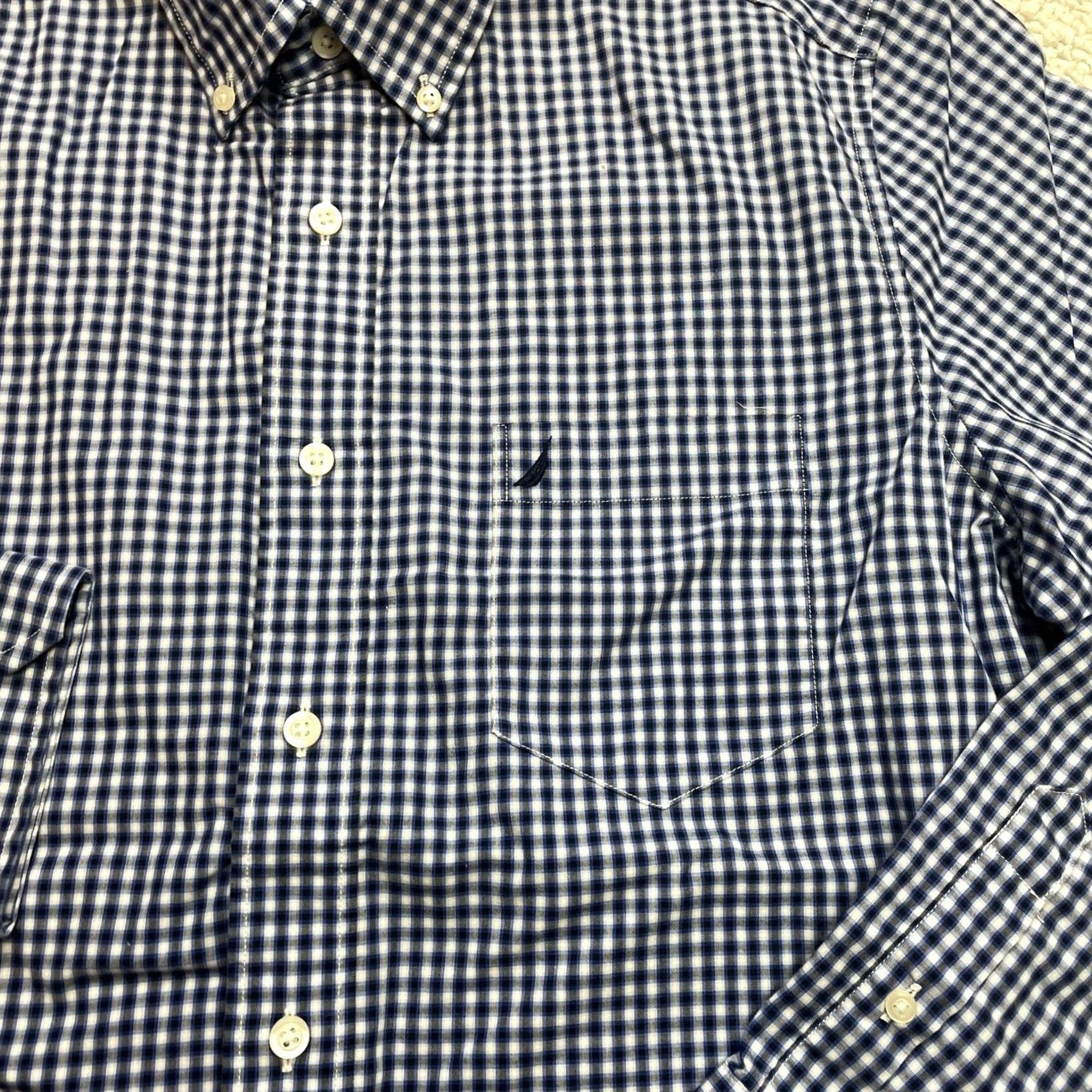 Nautica Nautica Button-Down Shirt Mens L Blue Check Long Sleeve Pocket Logo Cotton Size US L / EU 52-54 / 3 - 5 Thumbnail