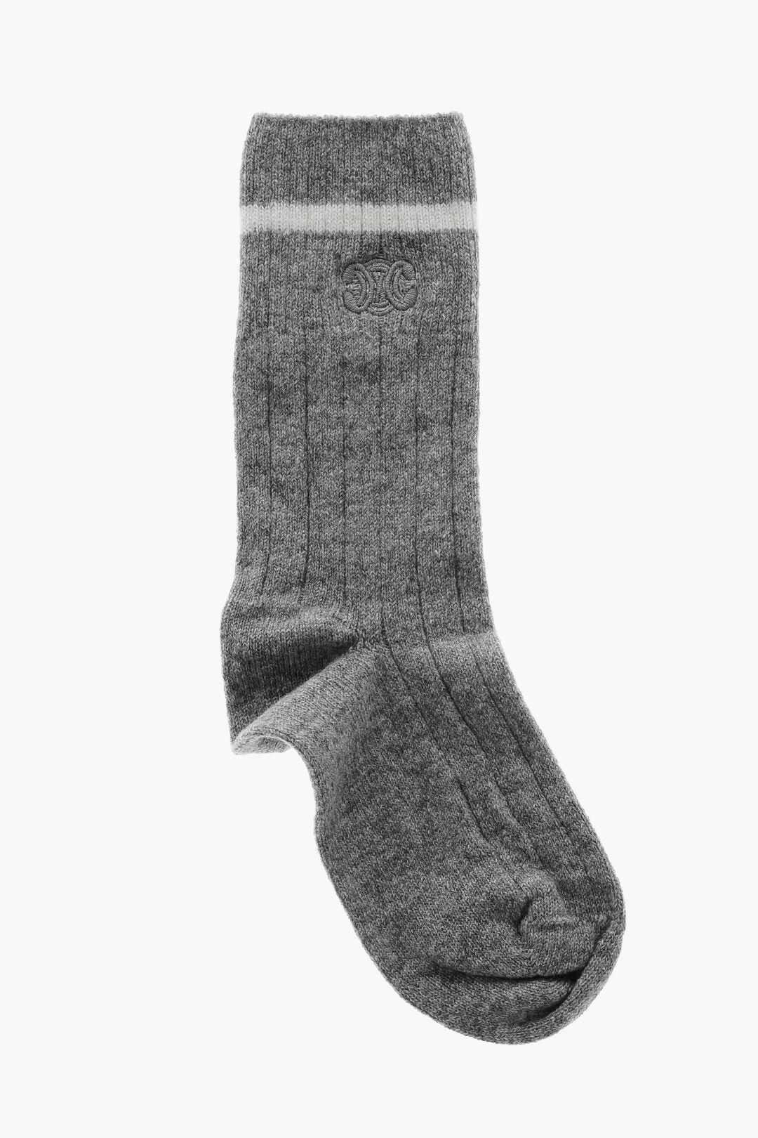 Celine og1mm0326 Size: S / Mixed Cashmere Ribbed Socks in Grey Size ONE SIZE - 1 Thumbnail
