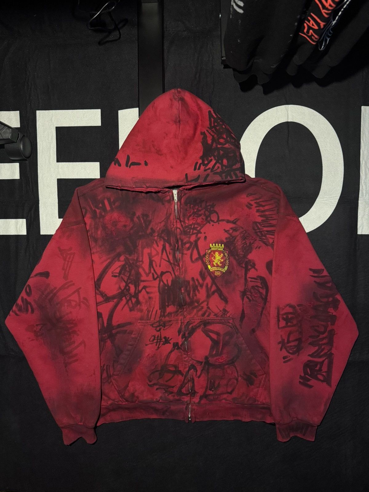 Balenciaga Balenciaga Skater Graffiti Red Zip Up Hoodie | Grailed